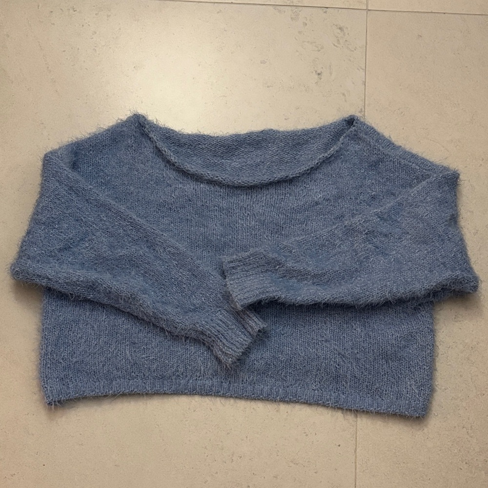 Off-the-Shoulder Sweater in Soft Blue